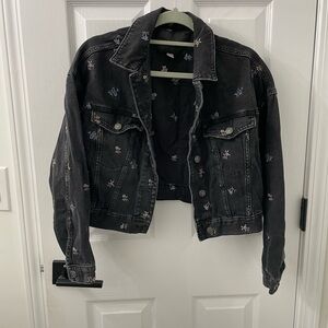 Floral Embroidered Black Denim Jacket